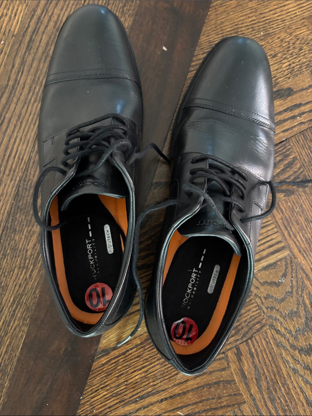 Rockport Black Leather Cap-Toe Derby Shoes with Orange Insoles